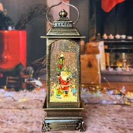 Christmas Snow Globes, Santa Claus Scene Snow Globes with Spinning Dog, Glittering Snow Globe Lantern USB or Battery Powered for Desktop Ornament and Christmas Decoration