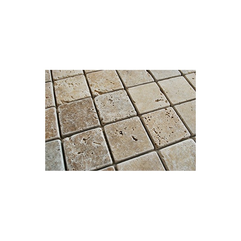 2x2 Walnut Tumbled Aged Travertine Mosaic Tile Wall and Floor