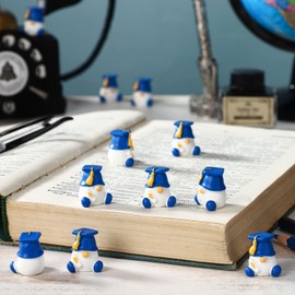 Wesiti 50 Pcs Graduation Mini Gnomes Figurine Miniature Graduation Gnome Resin Statues Grad Cap Tassel Mini Resin Gnomes Table Decor for Graduation Tiny Elf Indoor Outdoor Garden Plant Pots(Blue)