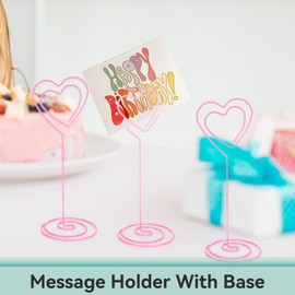 Cyrank 12pcs Pink Place Card Holder, Heart Shape Wire Photo Holder, Metal Note Memo Holder, Small Table Number Stand for Party, Wedding