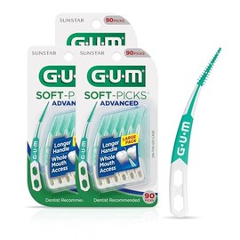GUM GUM Soft-Picks Advanced, Easy to Use Dental Picks for Teeth Cleaning and Gum Health, Disposable Interdental Brushes with Convenient Carry Case, Dentist Recommended Dental Picks, 90ct (3pk)