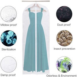 Niviy Dress Covers Garment Covers, Dustproof Clothes Covers Coat Bag with Zip Translucent Dress Bags Waterproof Breathable Suit Protector, White, 60x160cm