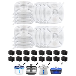 Veken Cat Water Fountain Filter, Classic 16 Pack Replacement Filters & 16 Pack Replacement Pre-Filter Sponges for 50oz, 84oz, 95oz Automatic Pet Fountain Dog Water Dispenser