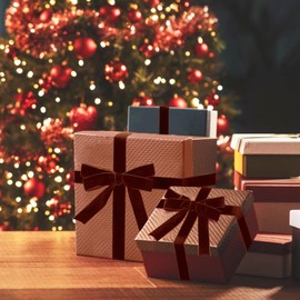 Velvet Ribbon for Christmas Tree, Gift Wrapping Crafts DIY Garland Bows Ties Wreath Decorations As Home Decorations, Party Decor, Wedding, Sewing Applications (119 Dark Brown, 1" 25Y)