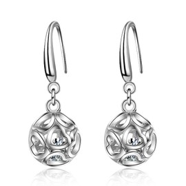 Silver Earrings for Women, Round Sterling Silver Earrings Drop Earrings for Women with Cubic Zirconia, Hypoallergenic Dangle Dangly Earrings Christmas Xmas Presents for Mum Wife