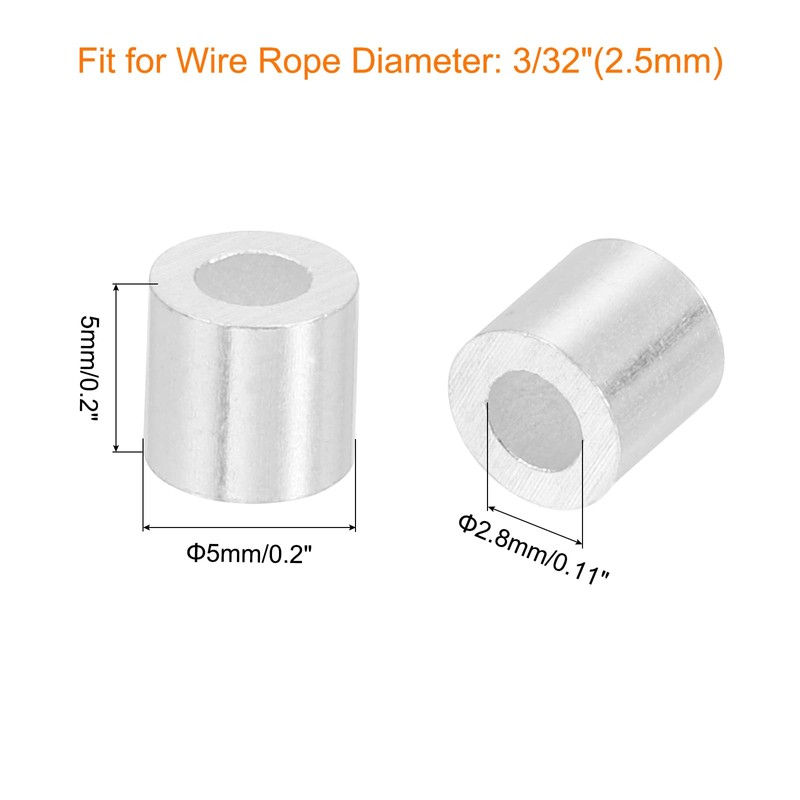uxcell 120Pcs Aluminum Crimping Loop Sleeve for 3/32" Diameter Wire