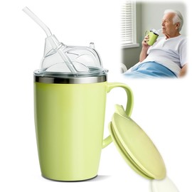 Nzkeuf Elderly Leak-Proof Straw Cup with Handle, 350ml Non-Spill Sippy Cup for Adults, Senior Drinking/Feeding Cup, Adult Hydration Caregiver Cup with 30cm Straw and Grip Handle, Easy to Use & Clean