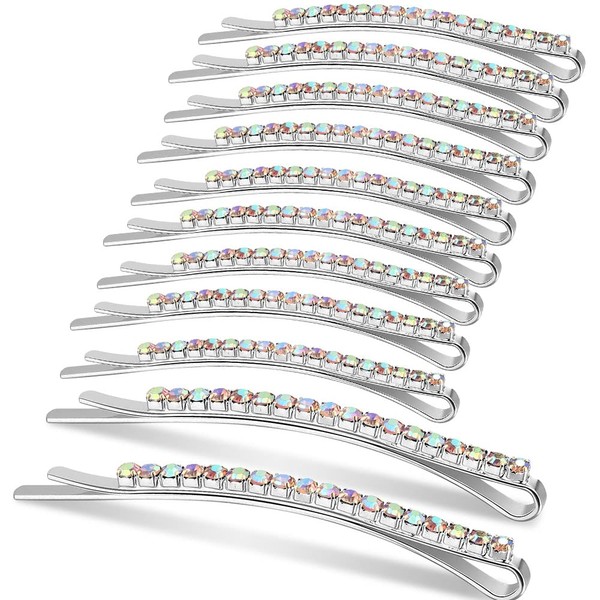 24 Pcs Rhinestone Bobby Pins, Small Crystal Bobby Pins, Bobby Pins Bulk for Lady Women Girls, Sparkly Hair Clips Pin,Shiny Hairpins,Glitter Hairpins Styling Hair Accessories for Women Girls (Silver +AB Crystal)