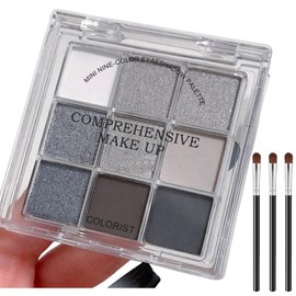Professional 9-Shade Smoky Eyeshadow Palette - Matte & Shimmer Black/Gray Pigmented Makeup Palette with Dual- with Brushes ﻿