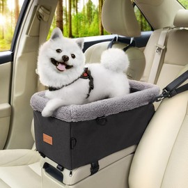 BurgeonNest Dog Car Seat for Small Dog, Center Console Dog Booster Seat with Metal Frame, Upgraded Pet Car Seat with Double Protection Seat Belts, Washable Cushion, Safety Leash and Storage Pocket - Pattern Name: 17D × 8W × 7H
