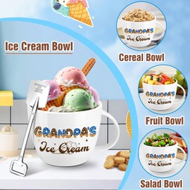 Grandpa Gifts,Grandpa’s Ice Cream Bowls,Father’s Day Birthday Best Gifts for Grandpa from Grandkids,Ice Cream Lover Gifts,Grandpa Ice Cream Cereal Bowl Set and Scoops&Shovel Spoons,Ice Cream Scoop
