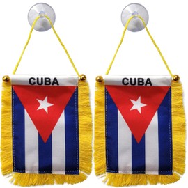 Bandera nacional de 3 x 5 pulgadas, bandera para colgar ventanas, mini bandera y decoración de espejo retrovisor de coche, flecos y doble cara, bandera colgante de coche con ventosa (Cuba)