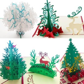 JRIQHOLD Christmas 3D Greeting Cards, 5 Pcs Pop Up Greeting Card Merry Christmas Cards/Holiday Thank You Card/Xmas Greeting Cards with Envelopes Tree Reindeer