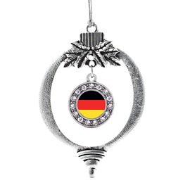 Inspired Silver - German Flag Charm Ornament - Silver Circle Charm Holiday Ornaments with Cubic Zirconia Jewelry