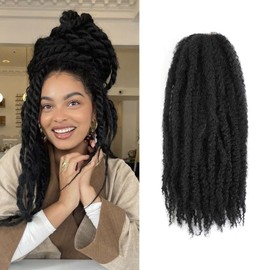 Auxemuen Marley Twist Braiding Hair Natural Long Hair for Faux Locs Pre-Separated Afro Kinky Curly Marley Crochet Braid Synthetic Braiding Hair Extensions (1B, 14 Inch (Pack of 6))