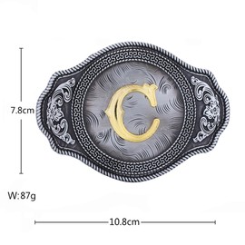 HUABOLA CALYN Vintage Western Belt Buckle Men Initial Letter ABCDMRJ to Z Cowboy Cowgirl Rodeo Big Belt Buckles for Men Women (C)