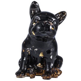 mookaitedecor 7.5 - 7.7 cm French Bulldog Resin Crystal Dog Statue Carved Animal for Home Office Decoration, Black Obsidian