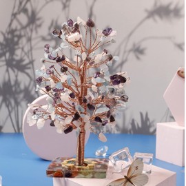 Milakoo Handmade Tree of Life Decoration Money Tree Feng Shui Chakra Lucky Tree with Gemstone Tumbled Stone