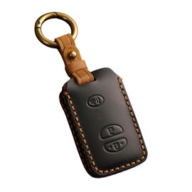 Hontumax Premium Leather 3-Button Key Fob Cover Case for Toyota Highlander RAV4 Prius V C 2008-2015 Key Holder (Black)