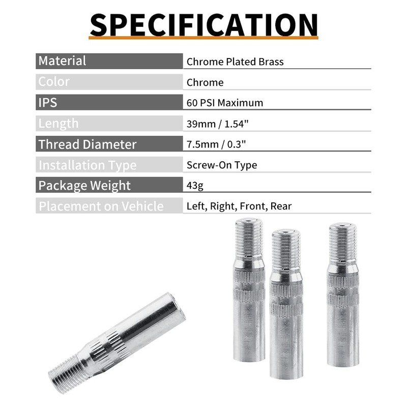 Car Valve Stem Extenders 4cm, 4 Pcs Screw-on Tire Valve