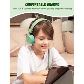 New bee Kids Headphones for School with Microphone KH20 HD Stereo Safe Volume Limited 85dB/94dB Foldable Lightweight On-Ear Headphone for boy Mac/Android/Kindle/Tablet/Pad