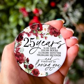 Yippee Daisy - 25th Anniversary Christmas Ornament 2023-25 Year Gift Ideas for Couples - Wedding Anniversary for Her Him Parents - Ceramic Keepsake & BoxY