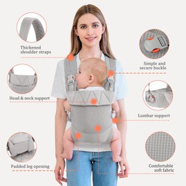 IULONEE Baby Carrier Wrap Ergonomic Baby Strap Carrier Front & Back Backpack Carry Adjustable Infant Toddlers Carrier Sling for Newborn Grey