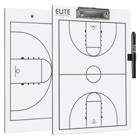 Elite Clipboards Basketball White Dry Erase Coaches Clipboard | Double-Side Basketball Coaching Whiteboard with Marker
