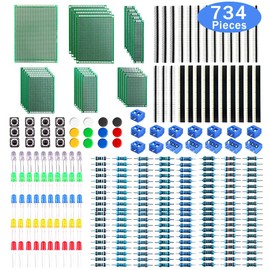 WayinTop Universal PCB Circuit Board, Double Sided, 6 Sizes Available, Pin Header, Pin Socket, 40 Pin, Resistor, 1Ω~10MΩ, 30 Types, Terminal Block Connector, 2 Pin/3 Pin, 5 mm LED, 5 Colors, Tact Switch, 12 Pcs