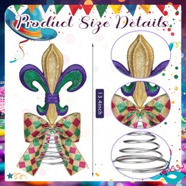 22 Pcs Mardi Gras Tree Decoration Set Mardi Gras Ornaments Kit Tree Fleur-de-lis Tree Topper with Bow Glitter Purple Yellow Green Hanging Ball Ornaments Carnival Bulbs for Holiday Party Hanging Decor