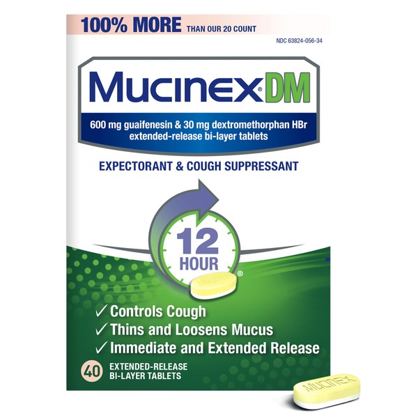 Mucinex DM 12-Hour Expectorant and Cough Suppressant Tablets, 40 Count