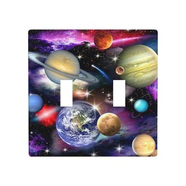 Moslion Planets Outlet Cover 2-Gang Toggle Wall Plate Universe Outer Space Galaxy Stars Sky Light Switch Covers For Hotel Office Restaurant