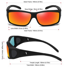 MEETSUN Fit Over Glasses Sunglasses for Men Women,Wrap Around Sunglasses Polarized UV400 Protection Black Frame-Red Mirror Lens