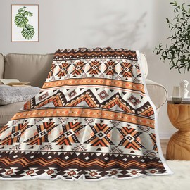 Xiaoput Aztec Throw Blankets, Boho Native American Southwestern Tribal Brown Blanket, Western Room Decor, Ultra Cozy Flannel Blankets for Picnic Camping Couch Chair Sofa Bed 50x60IN