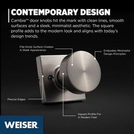 Weiser Cambie Satin Nickel Door Knob, Non-turning Interior Door Handles/Dummy Knobs for Wardrobe, Closet Door & French Doors, Cabinet Handle/Cupboard Handles, Modern Home Décor