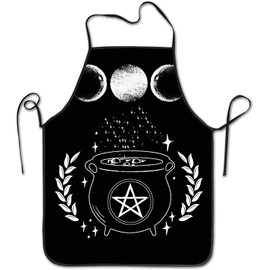 Wicca Star Pentagram Triple Moon Apron Theme Cooking Chef Work Shop Women Men Adult Girl Kid Weavers Baking Decorations Painting Bbq Grilling Kitchen Accessories Party Supplies