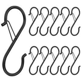 S Hooks, Black, Hooks for Hanging, Safety Buckle Design, Pack of 10 Kitchen Hooks, Heavy Duty Metal Hooks, 9 cm, Rustproof & Corrosion-Resistant S-Hooks for Kitchen, Bathroom, Bedroom, Outdoor Use