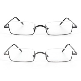 KoKoBin 2 Pairs Half Reading Glasses Square Semi Rimless Readers Metal Frame for Men and Women(Black+Gunmetal 1.25)