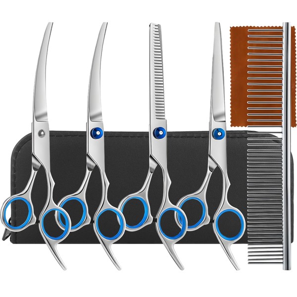 GTNCE Hundeschere Set Profi, 5-in-1 Hundescheren mit Sicherheit Runde Spitze,