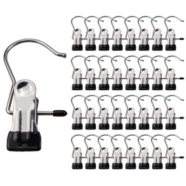 Pack of 40 Stainless Steel Clamp Hooks: Non-Slip Mini Clothes Hanger Clips 360° Rotating Clamp Hook for Socks, Gloves, Shoes, Towels, Scarves, Black