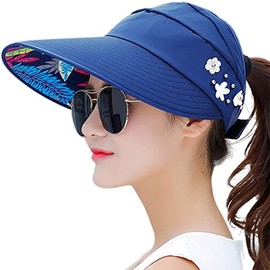 AUTOWT Sombrero para Mujer, Sombreros el Sol de ala Ancha de Visera Dama de ala Grande, Protección UV para Verano Plegable, Malla Transpirable Gorra con Cordón Ajustable en la Barbilla para Playa