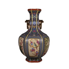 JDZJYBQX Luxury Chinese Qing Vase Ceramic Colorful Double Ear Vase Hand Paint Porcelain Decorative Vase for Collection, Height 24.5cm