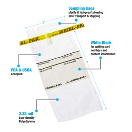 Nasco Whirl-Pak B01062WA Write-On Bag, 7.5cm L x 18.5cm W, 0.057mm Thickness, 118ml Capacity (Box of 500)