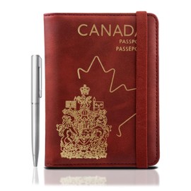 Passport Holder with RFID Blocking, Premium PU Leather Travel Passport Wallet Organizer and Cover, Travel Essentials for Flying, Red