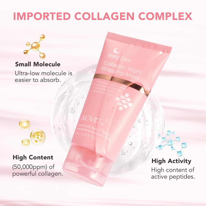 Collagen Night Wrapping Mask, Collagen Face Mask Overnight Peel-Off, Reduces