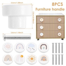 8Pcs Wooden Drawer Knobs with Screws, Cute Creative Cabinets Knobs 35mm, Decorative Round Wardrobe Pull Handle, Colorful/Animal Drawer Knobs for Kids Room Kitchen Bathroom Cabinet Drawer