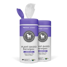 Petkin Plant-Based EarWipes, 80 Wipes, 2 Pack - Biobased & Sustainable Pet Ear Wipes for Dogs & Cats - Cleans Ear Area, Dirt, Odor & Wax - Consciously Cleans & Conditions - Easy to Use - Lavender