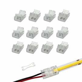 HAMRVL Conector de tira de luz LED de 8 mm, 2 pines, tira LED a alambre, clips transparentes, adaptador sin soldadura, conexión de extensión de terminal para cinta LED blanca/cálida, 12 V, 24 V (total 12 piezas) (A)