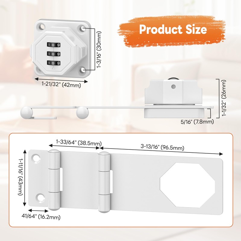 BiceNoning 90 Degree 3-Digit Combination Cabinet Lock, Zinc Alloy Keyless