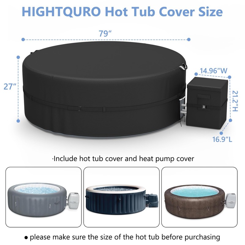 HIGHTQURO Portable Hot Tub Cover with Heater Pump Cover,Full Coverage